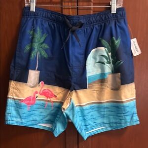 Old Navy Navy, Teal & Pink Tropical Flamingo Swim Hybrids